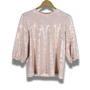 NANETTE LEPORE Coral Shimmer Dot 3/4 Sleeve Top M